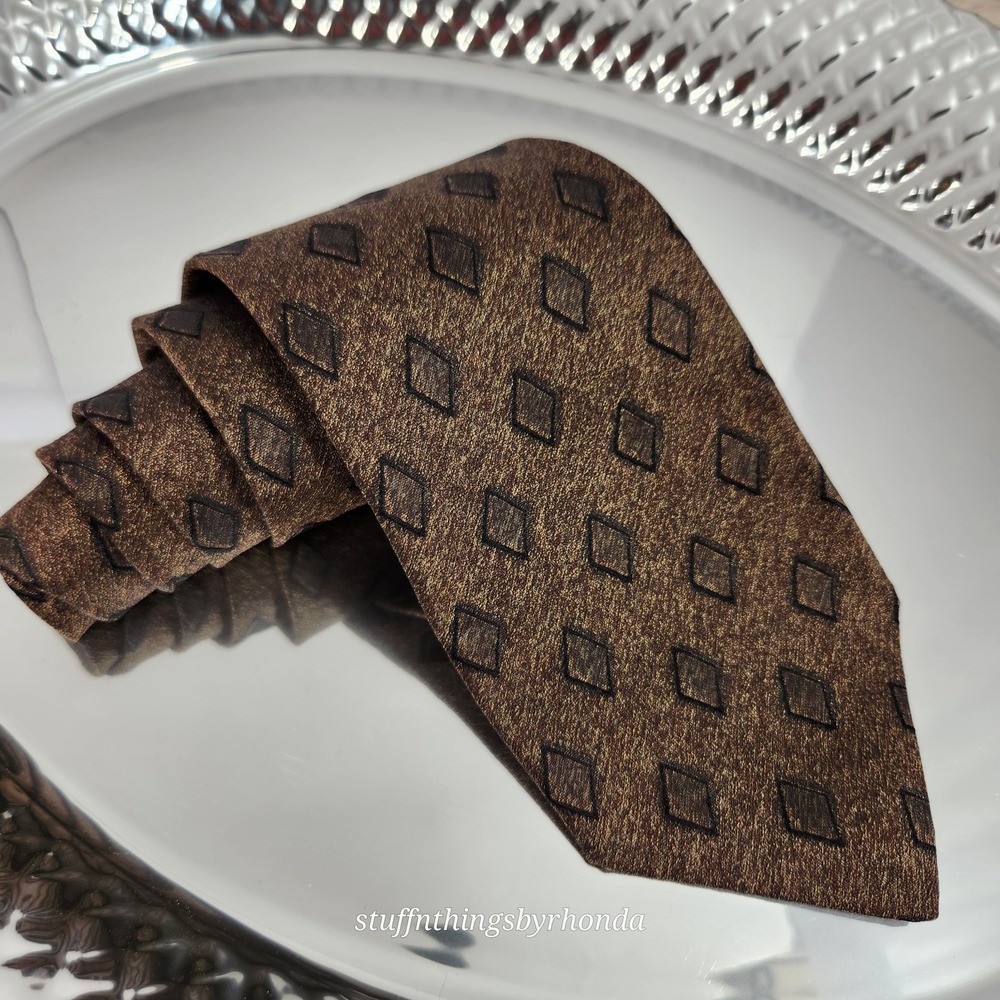 XMI Signature Silk Tie‎ Bronze & Brown Geometric CLASSIC Design 59"x3¾"